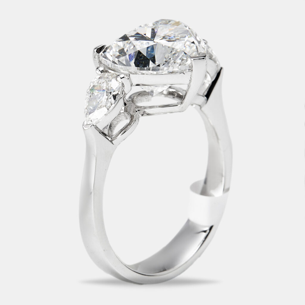 4.5 cts Heart and Pear Lab Grown Diamond 18k White Gold Ring Size 54