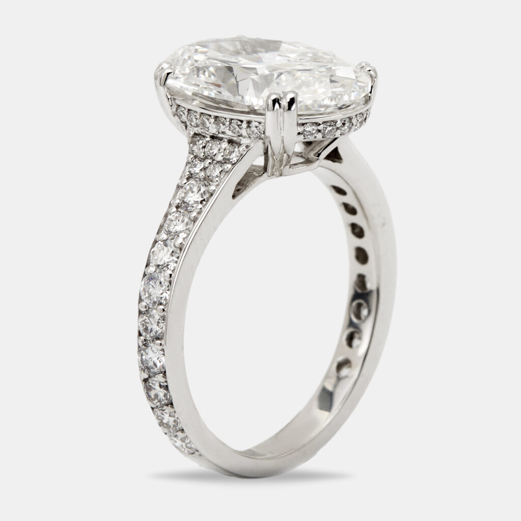 5.9 cts Oval Cut Lab Grown Diamond 18k White Gold Ring Size 52