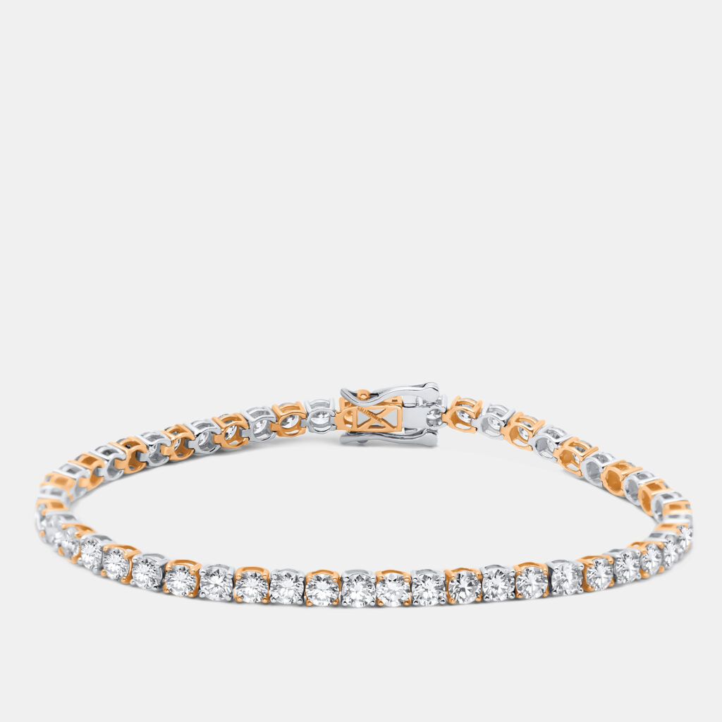 6.4 cts Round Cut Lab Grown Diamond 14k Two Tone Gold Bracelet 6.4 cts Round Cut Lab Grown Diamond 14k Two Tone Gold Bracelet