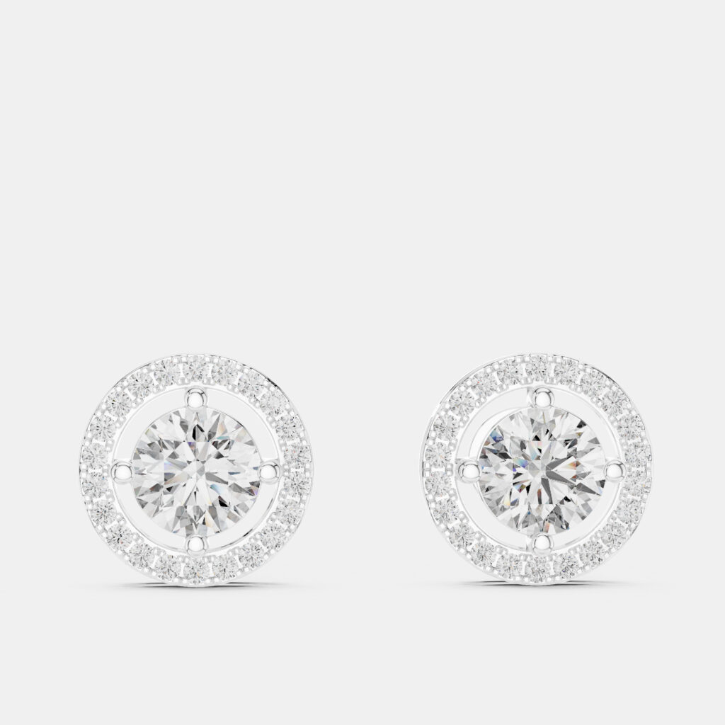 2.60 cts Round 18k White Gold Solitaire Lab Grown Diamond Single Halo Earrings 2.60 cts Round 18k White Gold Solitaire Lab Grown Diamond Single Halo Earrings