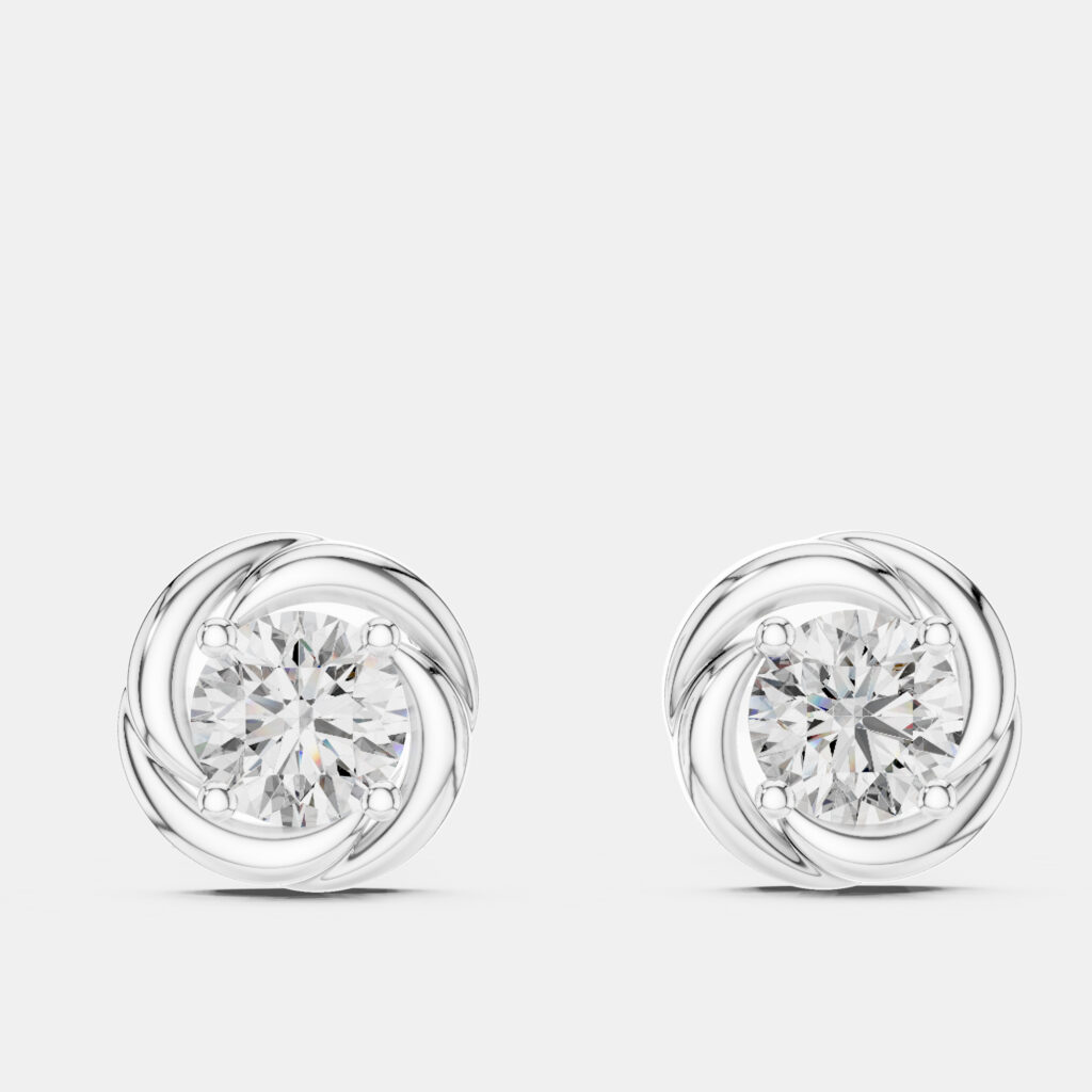 1.00 ct Round 18k White Gold Fancy Lab Grown Diamond Solitaire Single Stud Earrings 1.00 ct Round 18k White Gold Fancy Lab Grown Diamond Solitaire Single Stud Earrings