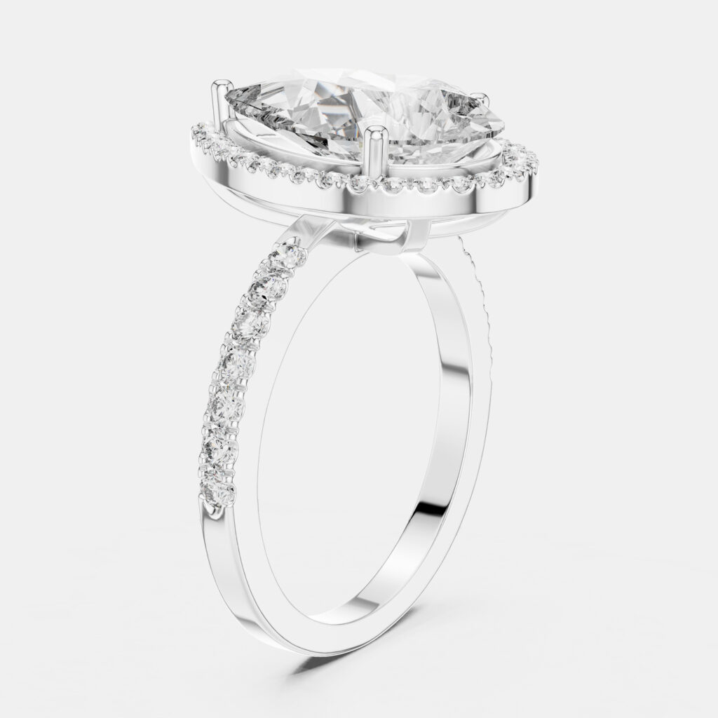 4.5 cts Round & Pear Cut 18k White Gold Solitaire Lab Grown Diamond Halo Ring Size 53 4.5 cts Round & Pear Cut 18k White Gold Solitaire Lab Grown Diamond Halo Ring Size 53