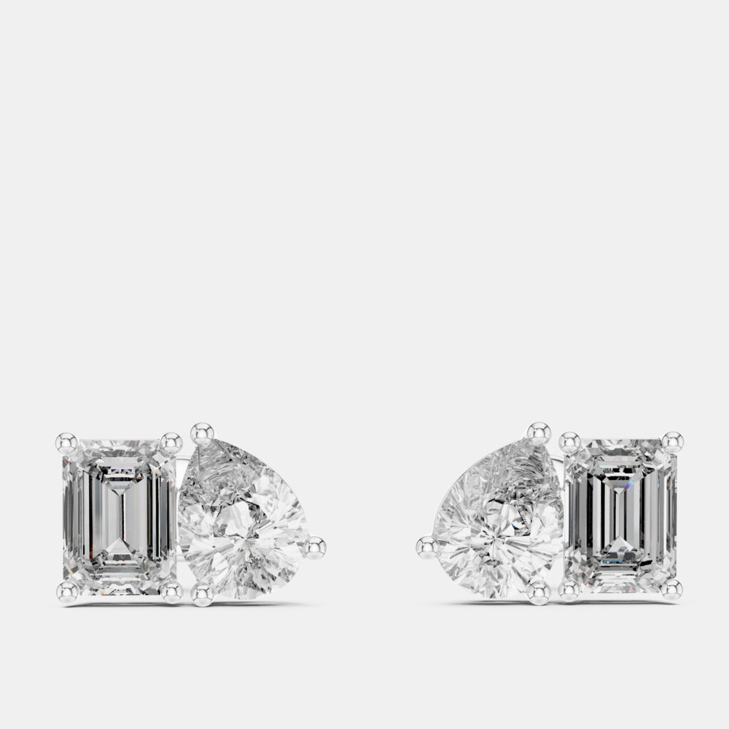 2.00 cts Pear Cut and Emerald Cut 18k White Gold Lab Grown Diamond Stud Earrings 2.00 cts Pear Cut and Emerald Cut 18k White Gold Lab Grown Diamond Stud Earrings
