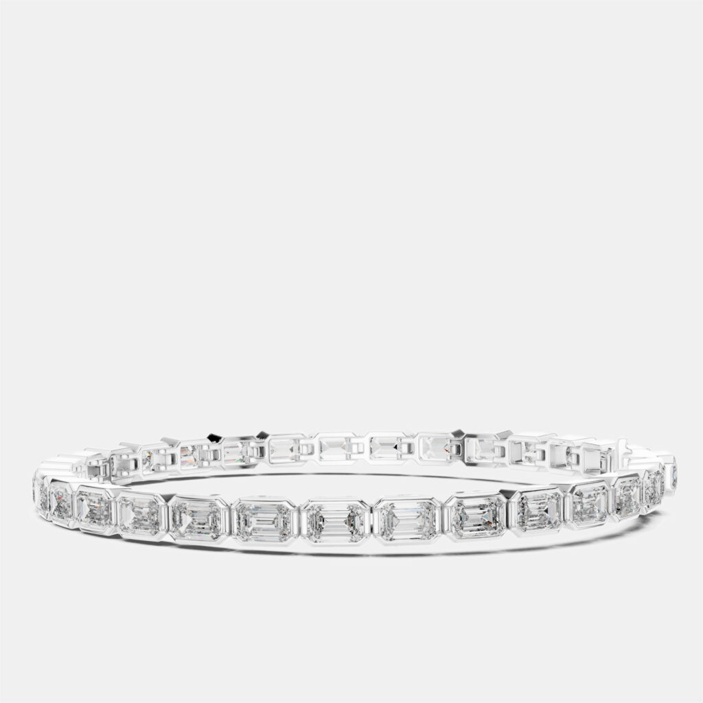 9.00 ct Emerald Cut 18k White Gold Lab Grown Diamond Tennis Bracelet 16 cm