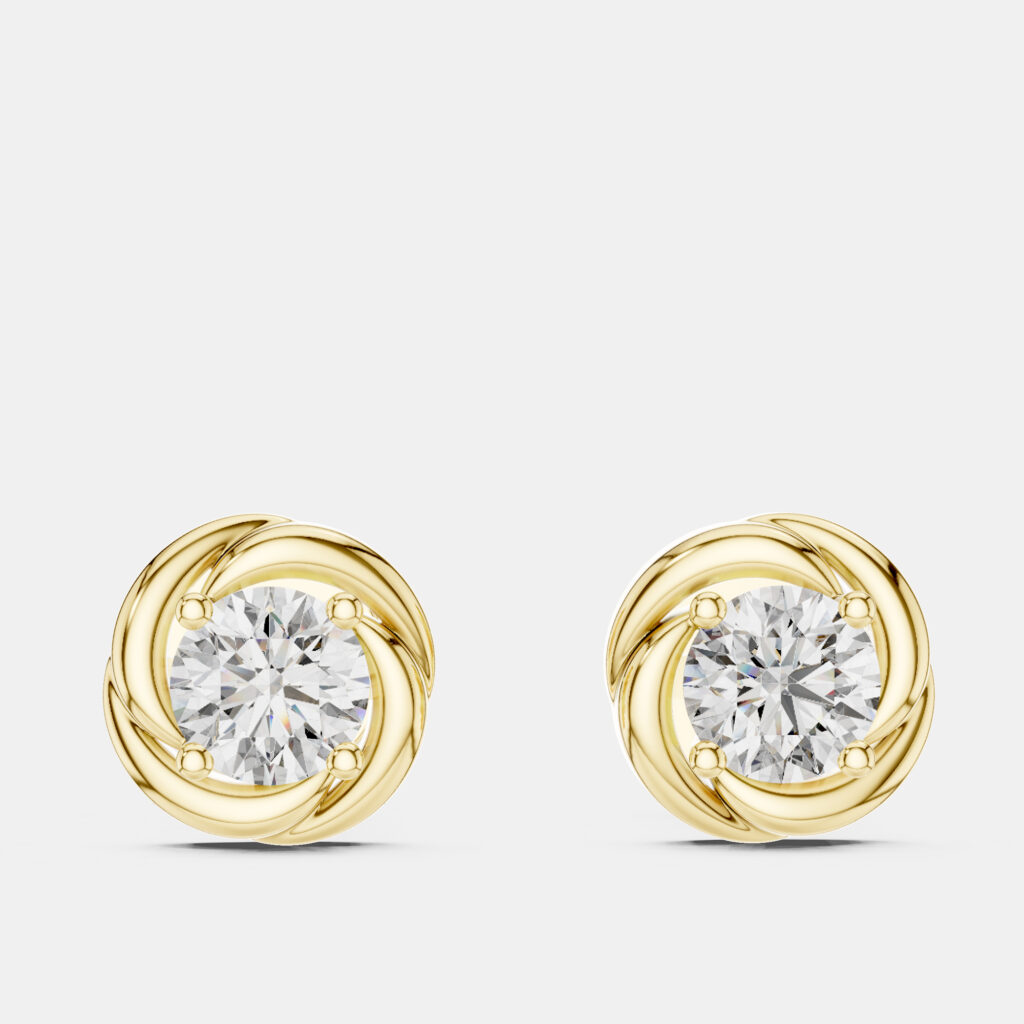 1.00 cts Round 18k Yellow Gold Fancy Lab Grown Diamond Solitaire Single Stud Earrings 1.00 cts Round 18k Yellow Gold Fancy Lab Grown Diamond Solitaire Single Stud Earrings