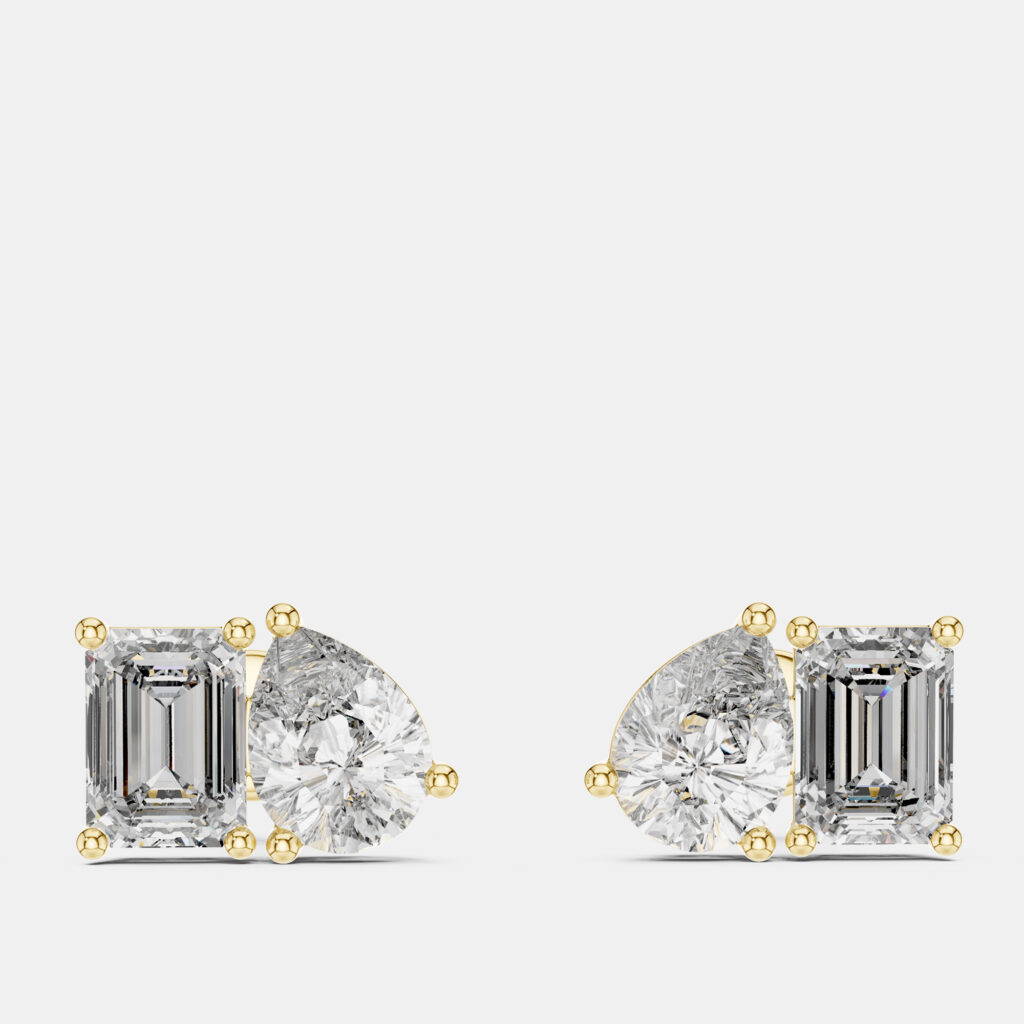 2.00 cts Pear Cut and Emerald Cut 18k Yellow Gold Lab Grown Diamond Stud Earrings 2.00 cts Pear Cut and Emerald Cut 18k Yellow Gold Lab Grown Diamond Stud Earrings