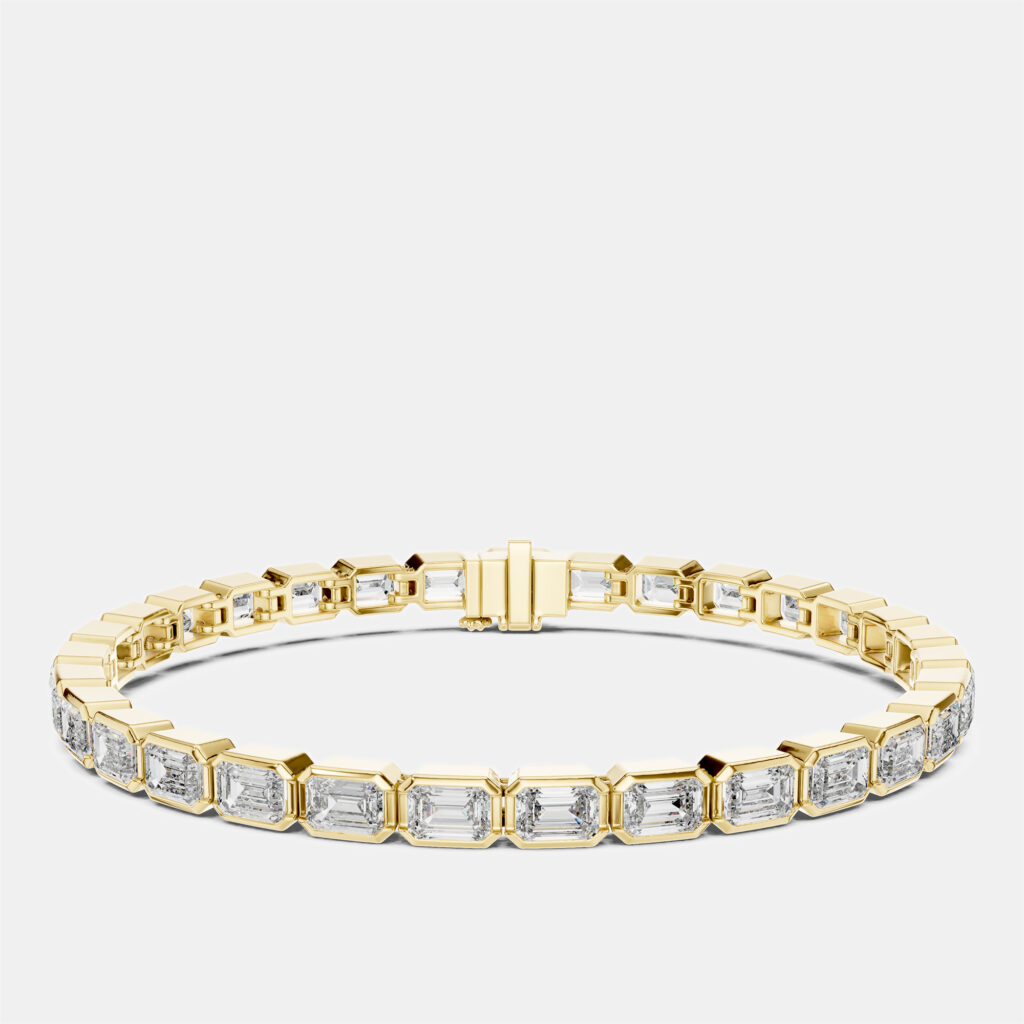 9.00 cts Emerald Cut 18k Yellow Gold Lab Grown Diamond Tennis Bracelet 16 cm 9.00 cts Emerald Cut 18k Yellow Gold Lab Grown Diamond Tennis Bracelet 16 cm