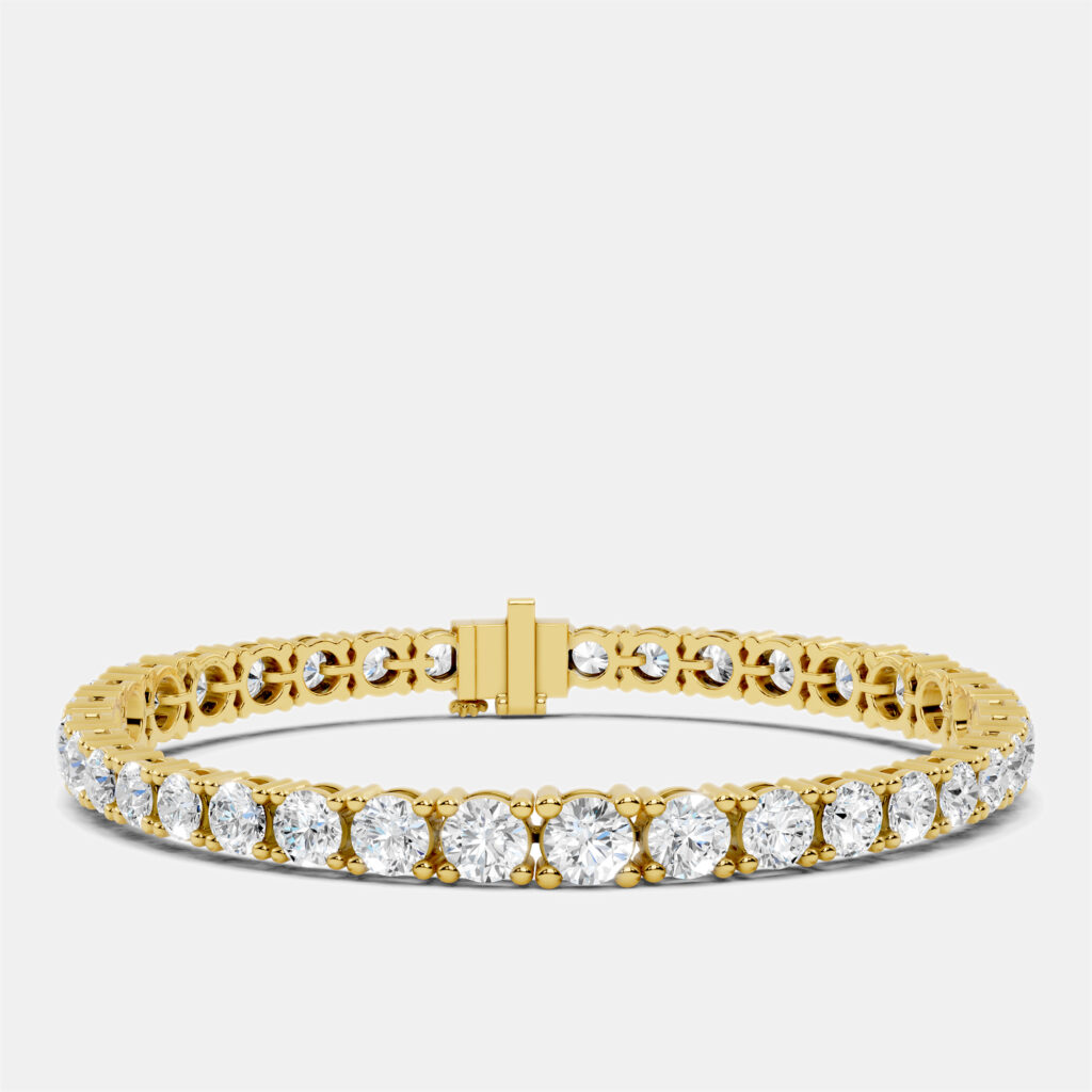 13.00 cts Graduating Round Cut 18k Yellow Gold Lab Grown Diamond Tennis Bracelet 16 cm
