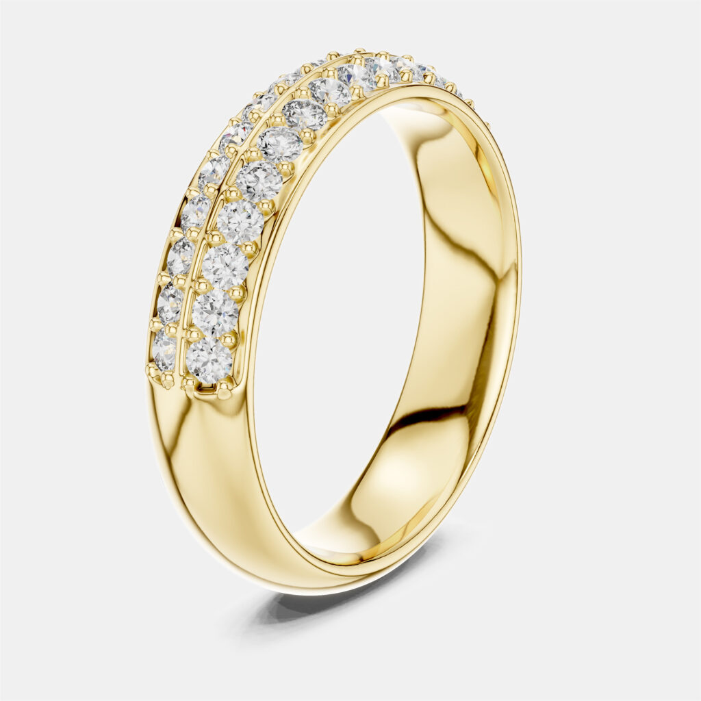 0.5 cts Double Line Round Cut 18k Yellow Gold Lab Grown Diamond Ring Size 53