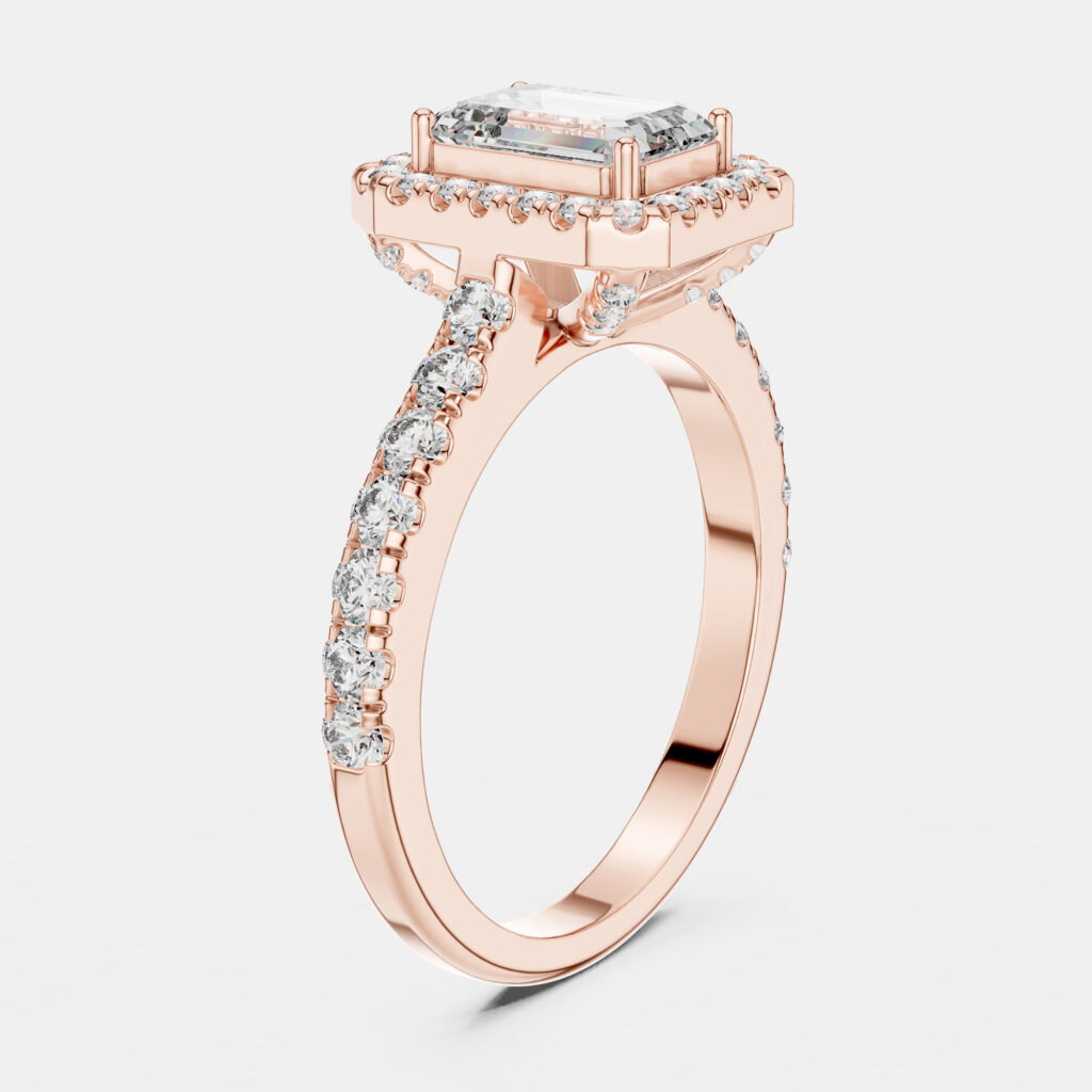 1.65 cts Center Emerald Cut 18k Rose Gold Solitaire Lab Grown Diamond Ring Size 53