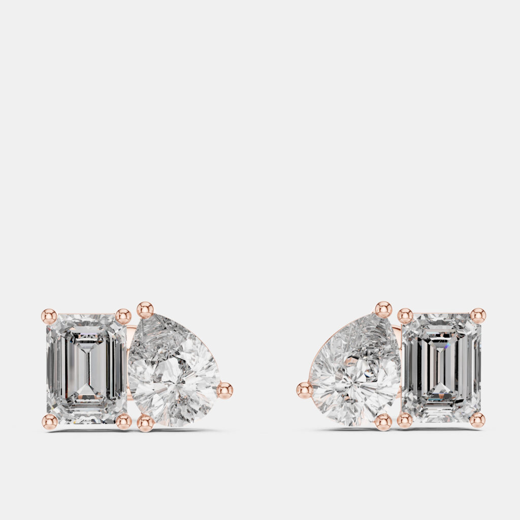 2.00 cts Pear Cut and Emerald Cut 18k Rose Gold Lab Grown Diamond Stud Earrings 2.00 cts Pear Cut and Emerald Cut 18k Rose Gold Lab Grown Diamond Stud Earrings