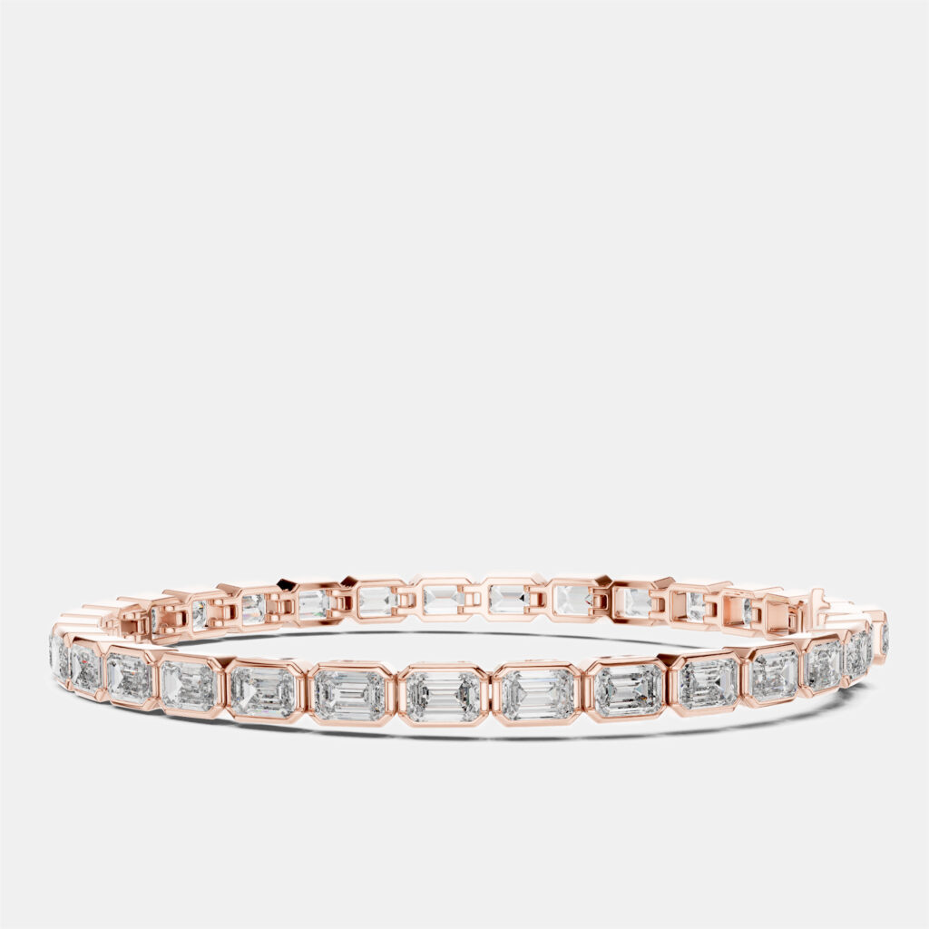 9.00 cts Emerald Cut 18k Rose Gold Lab Grown Diamond Tennis Bracelet 16 cm