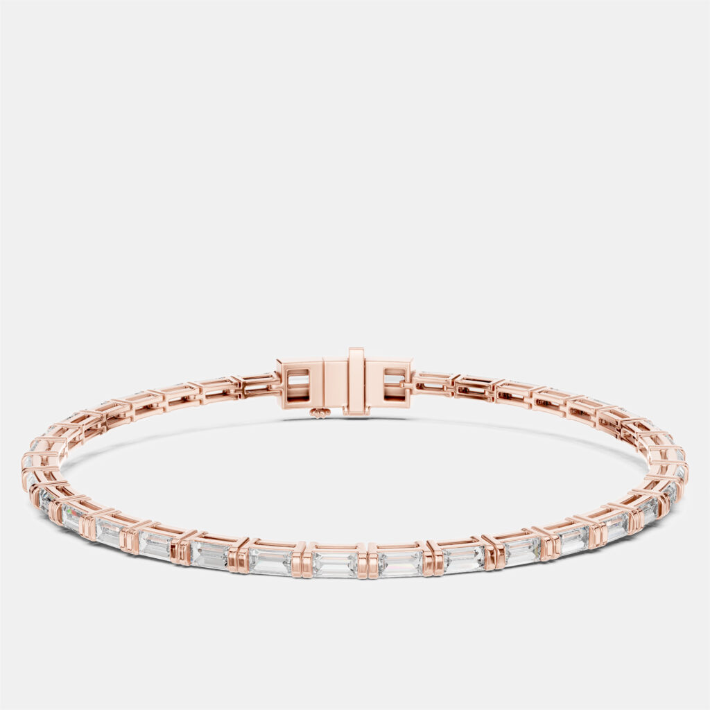 3.00 cts Emerald Cut 18k Rose Gold Lab Grown Diamond Tennis Bracelet 16 cm 3.00 cts Emerald Cut 18k Rose Gold Lab Grown Diamond Tennis Bracelet 16 cm