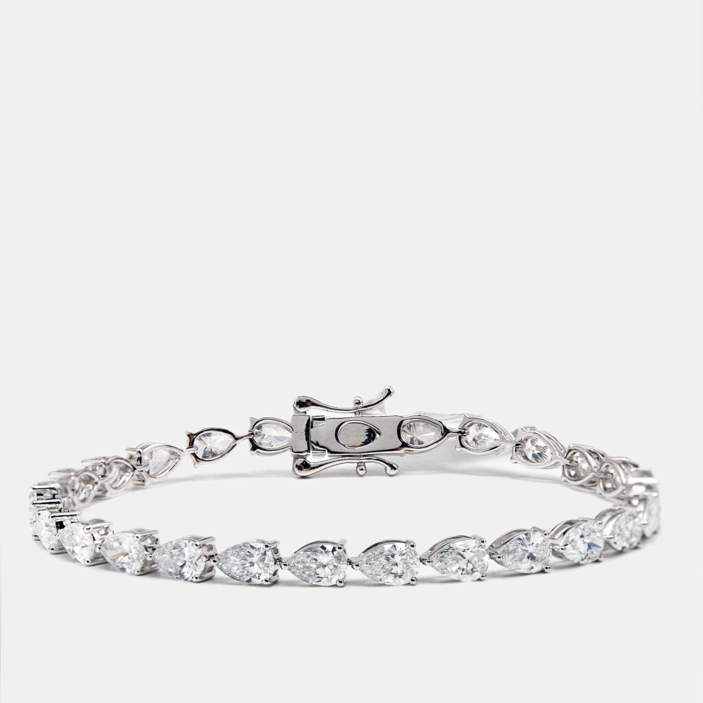 9.3 cts Pear Brilliant Lab Grown Diamond 18k White Gold Tennis Bracelet