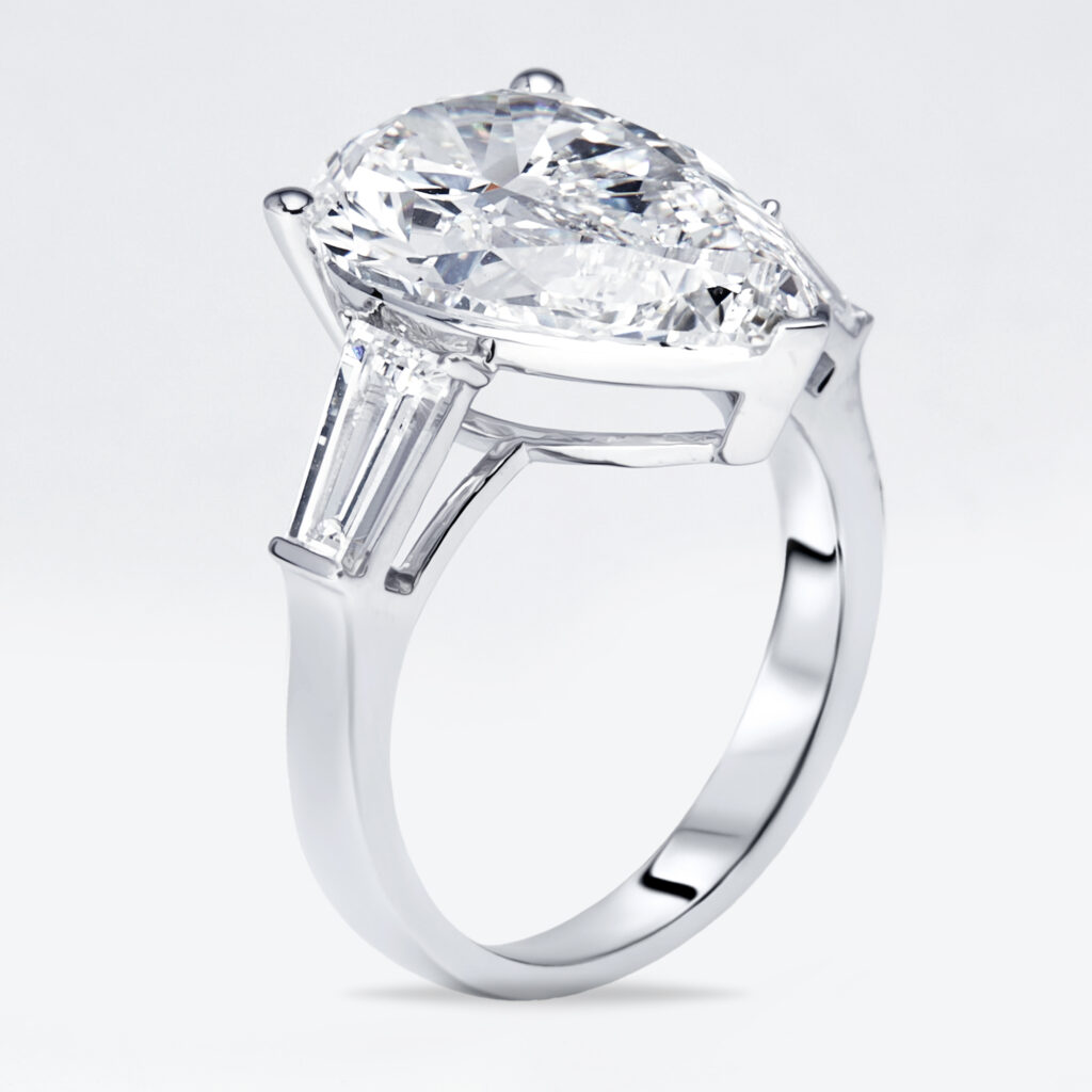 8 cts Pear Trapezoid Lab Grown Diamond 18k White Gold Ring Size 51