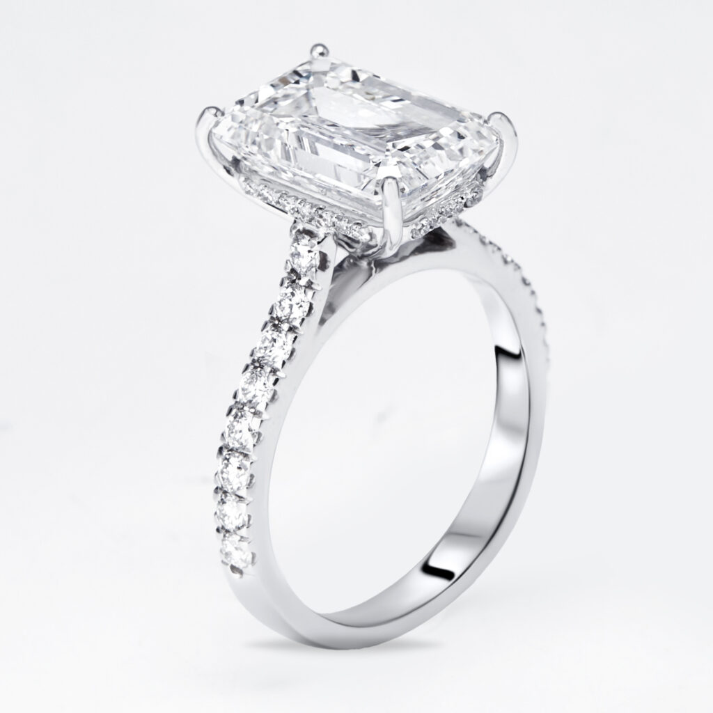 5.5 cts Emerald Cut Round Lab Grown Diamond 18k White Gold Ring Size 51