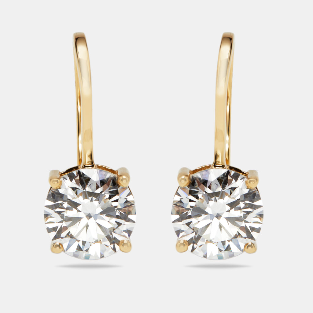 2 cts Round Lab Grown Diamond 18k Yellow Gold Earrings 2 cts Round Lab Grown Diamond 18k Yellow Gold Earrings