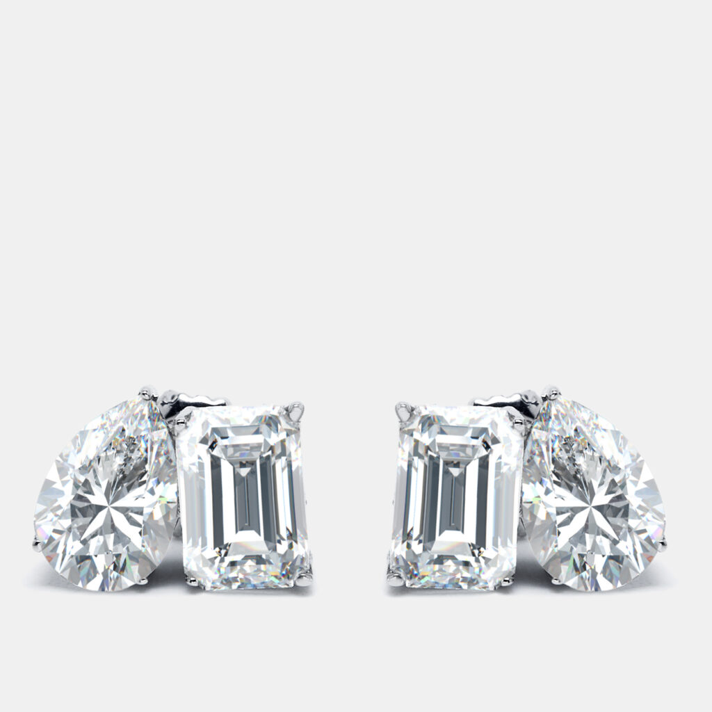 2.00 cts Pear and Emerald Cut Lab Grown Diamonds 18k White Gold Earrings 2.00 cts Pear and Emerald Cut Lab Grown Diamonds 18k White Gold Earrings
