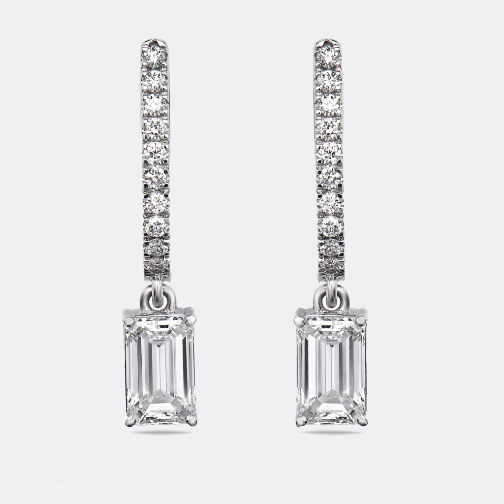 2.3 cts Emerald Cut Round Lab Grown Diamonds 18k White Gold Earrings 2.3 cts Emerald Cut Round Lab Grown Diamonds 18k White Gold Earrings