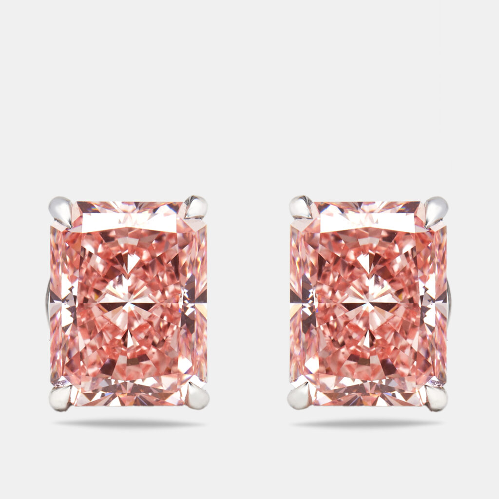 6 cts Pink Radiant Lab Grown Diamonds 18k White Gold Earrings 6 cts Pink Radiant Lab Grown Diamonds 18k White Gold Earrings