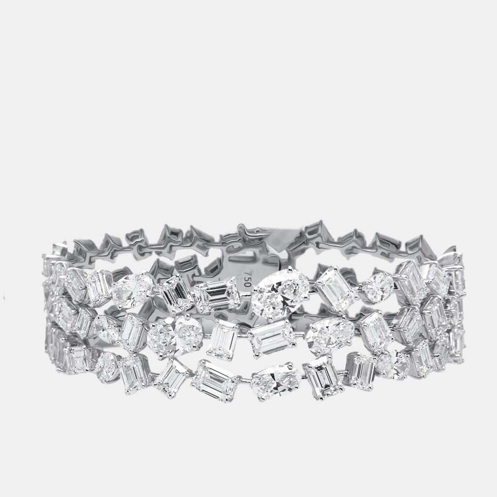29 cts Emerald Cut Oval Lab Grown Diamonds 18k White Gold Bracelet