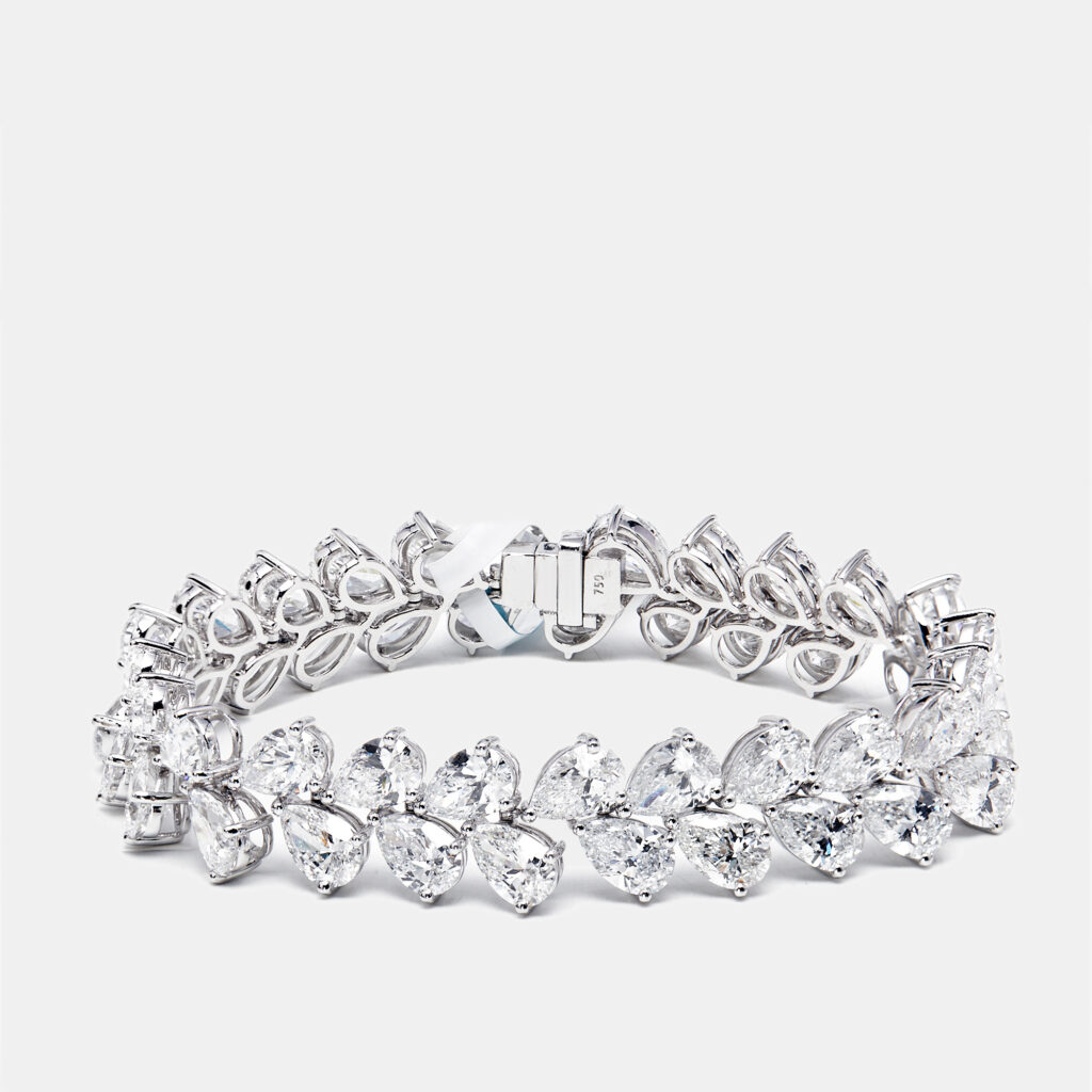 35.00 cts Pear Lab Grown Diamonds 18k White Gold Bracelet