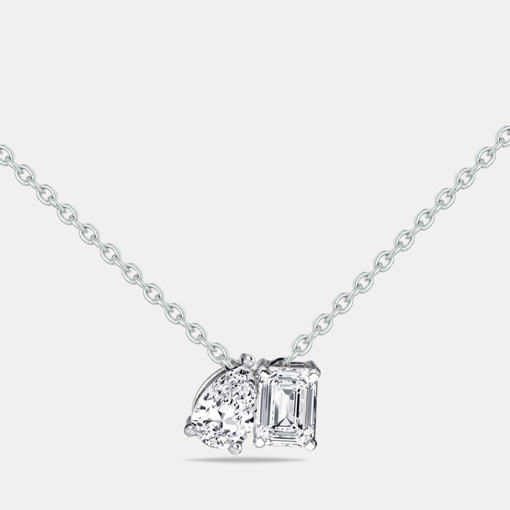 0.90 cts Pear Emerald Cut Lab Grown Diamonds 18k White Gold Necklace 0.90 cts Pear Emerald Cut Lab Grown Diamonds 18k White Gold Necklace