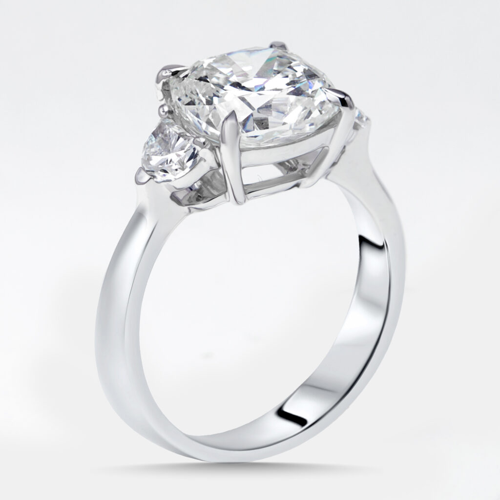 3.5 cts Cushion, Halfmoon Lab Grown Diamonds 18k White Gold Ring Size 51 3.5 cts Cushion, Halfmoon Lab Grown Diamonds 18k White Gold Ring Size 51