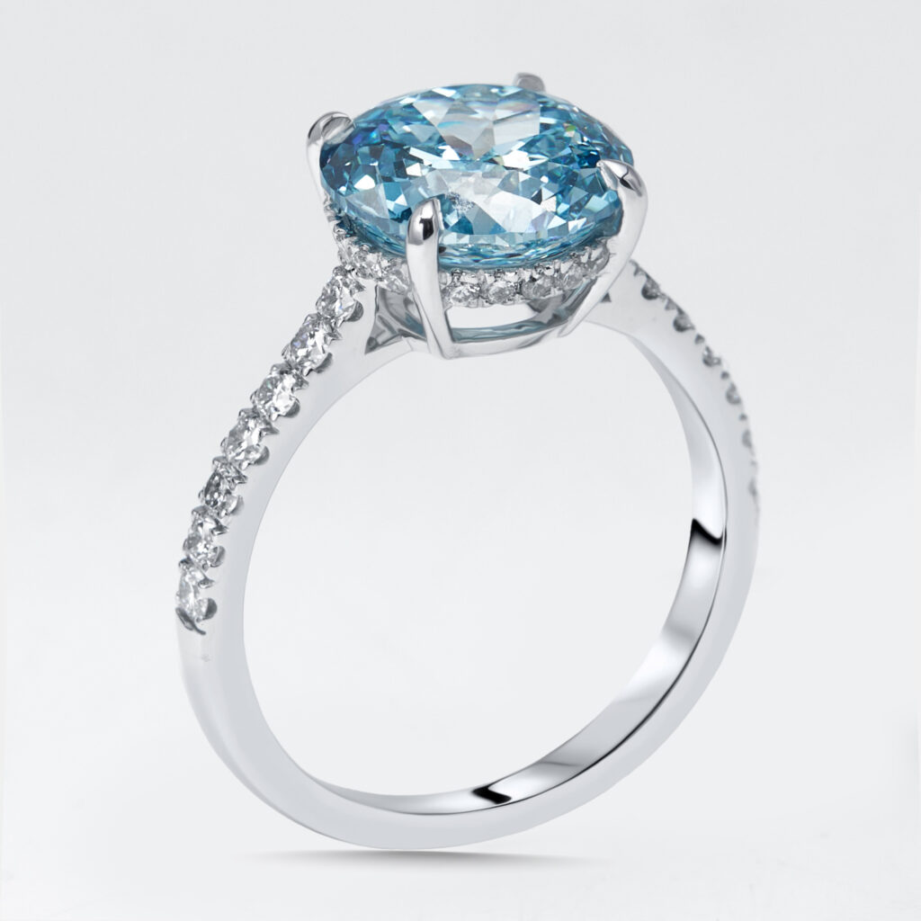 3.5 cts Blue Round Lab Grown Diamonds 18k White Gold Ring Size 51 3.5 cts Blue Round Lab Grown Diamonds 18k White Gold Ring Size 51