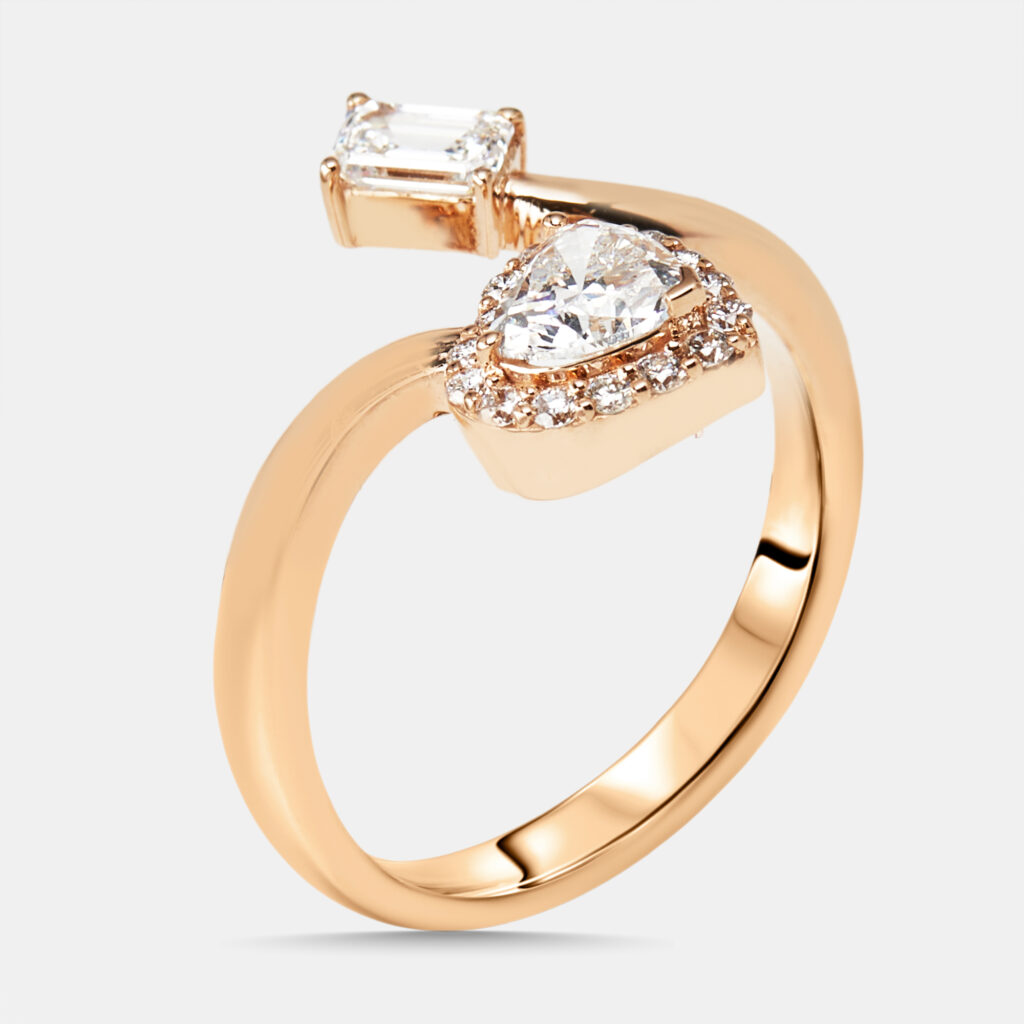 0.97 cts Heart, Emerald Cut, Round Lab Grown Diamonds 18k Rose Gold Ring Size 51 0.97 cts Heart, Emerald Cut, Round Lab Grown Diamonds 18k Rose Gold Ring Size 51