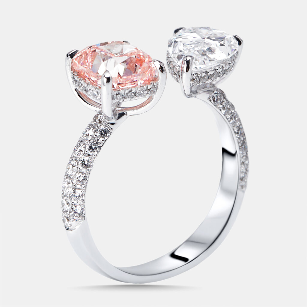 4.3 cts Pink Cushion, Pear, Round Lab Grown Diamonds 18k White Gold Ring Size 51