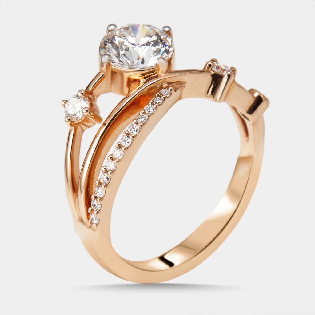 1.35 cts Round Lab Grown Diamonds 18k Rose Gold Ring Size 52