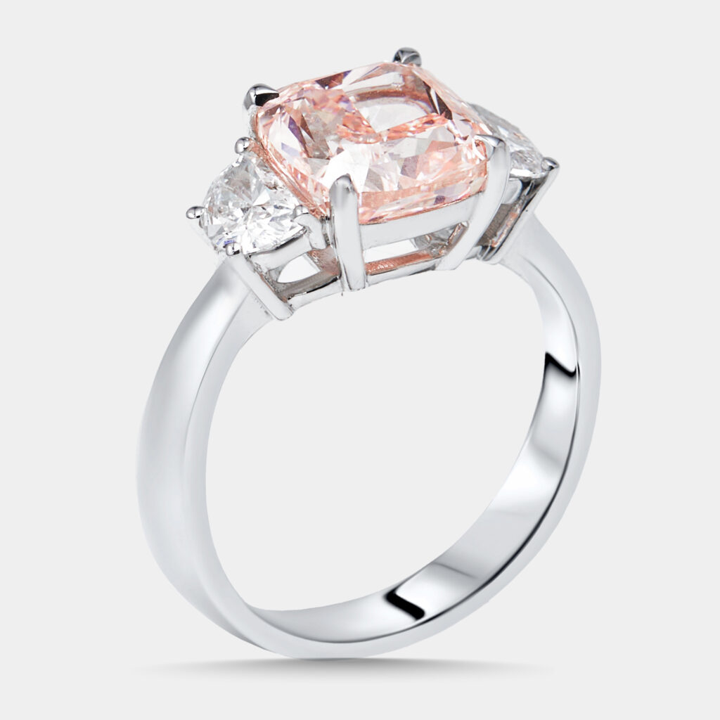 3.5 cts Pink Cushion, Halfmoon Lab Grown Diamonds 18k White Gold Ring Size 52 3.5 cts Pink Cushion, Halfmoon Lab Grown Diamonds 18k White Gold Ring Size 52
