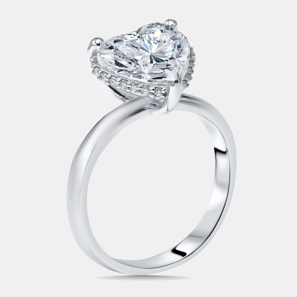 3.1 cts Heart, Round Lab Grown Diamonds 18k White Gold Ring Size 52