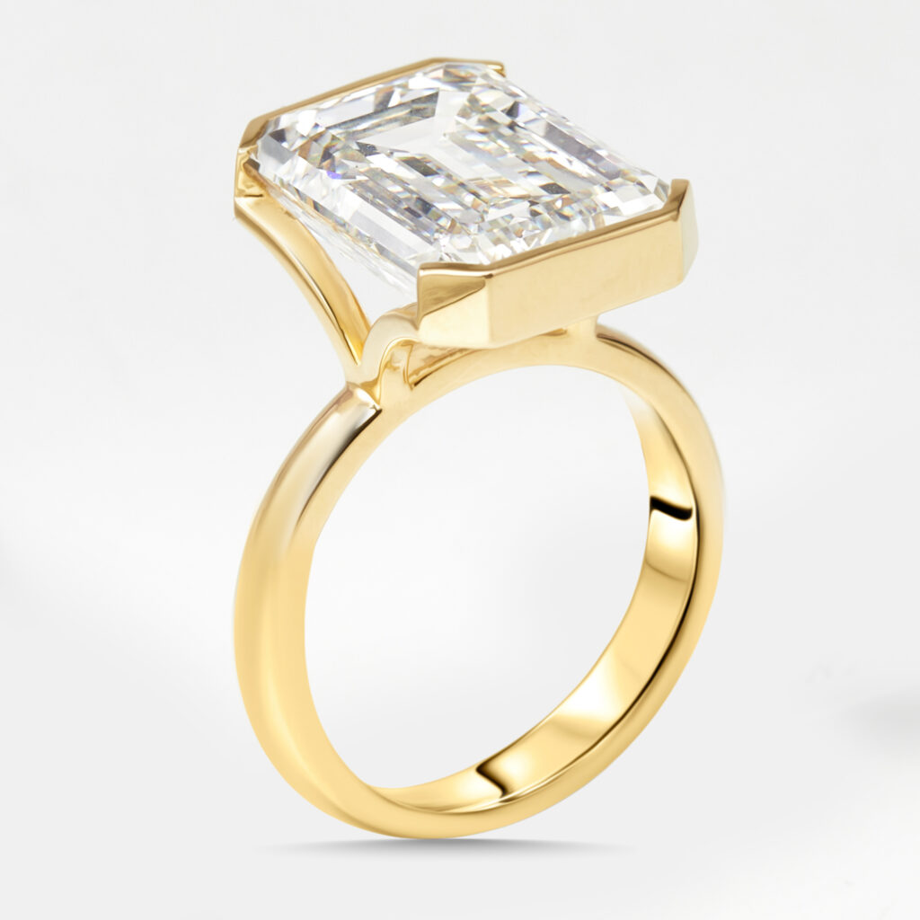 10 cts Emerald Cut Lab Grown Diamonds 18k Yellow Gold Ring Size 52 10 cts Emerald Cut Lab Grown Diamonds 18k Yellow Gold Ring Size 52