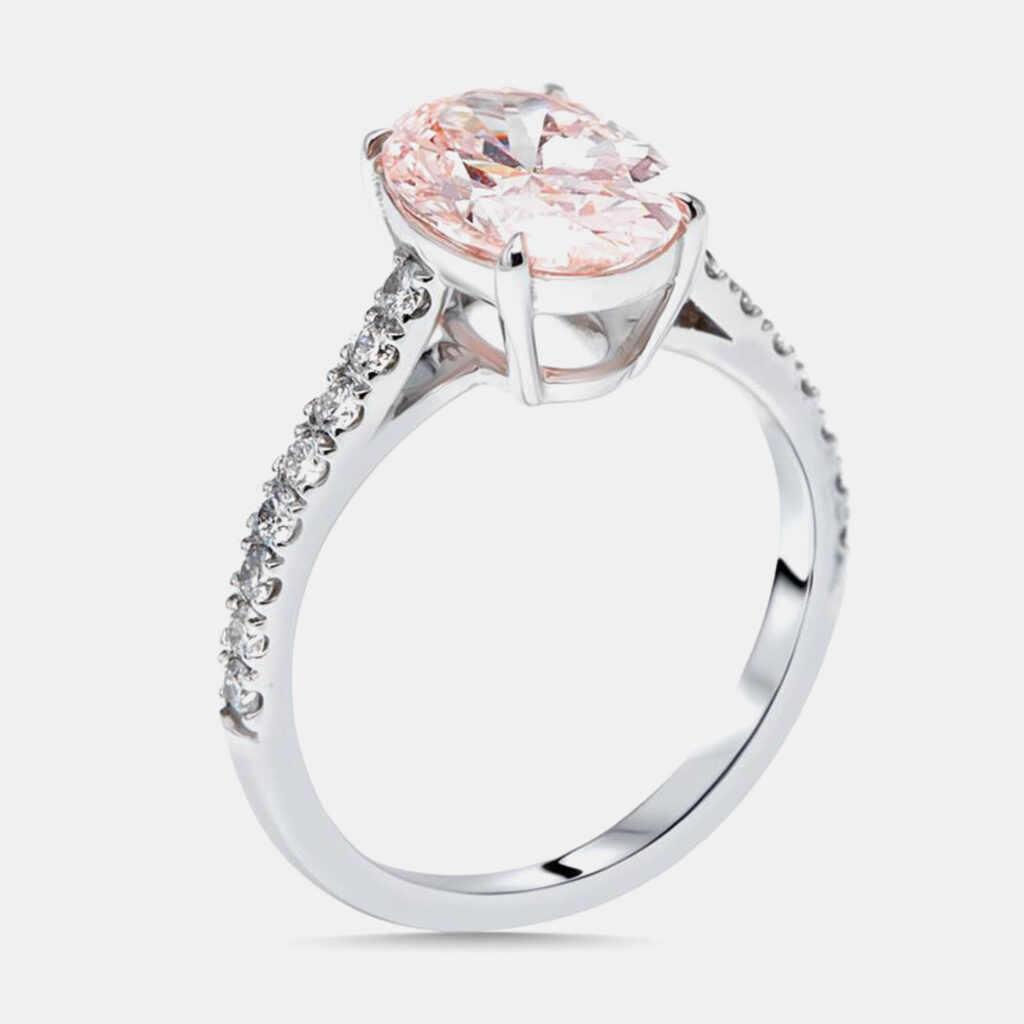 2.3 cts Pink Oval, Round Lab Grown Diamonds 18k White Gold Ring Size 52 2.3 cts Pink Oval, Round Lab Grown Diamonds 18k White Gold Ring Size 52