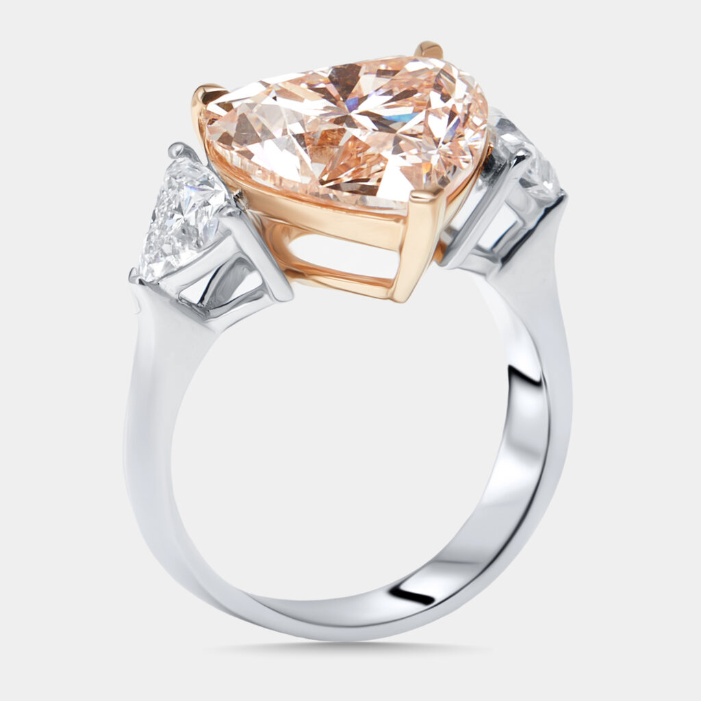 6.5 cts Pink Heart, Trillion Lab Grown Diamonds 18k Two Tone Gold Ring Size 52 6.5 cts Pink Heart, Trillion Lab Grown Diamonds 18k Two Tone Gold Ring Size 52