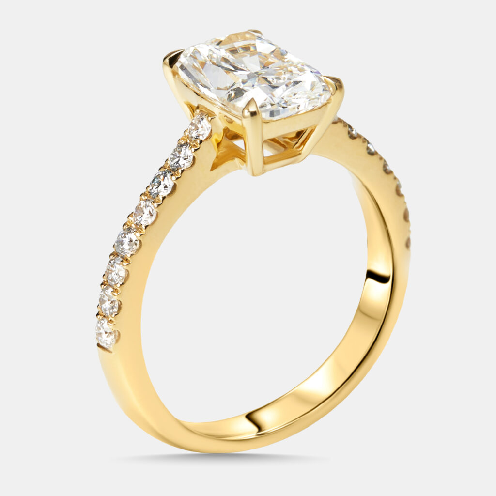 2.3 cts Radiant, Round Lab Grown Diamonds 18k Yellow Gold Ring Size 52