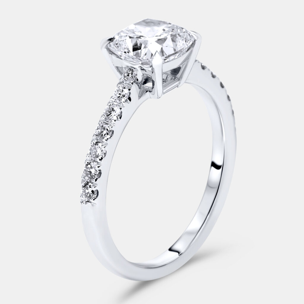 3.3 cts Cushion, Round Lab Grown Diamonds 18k White Gold Ring Size 52 3.3 cts Cushion, Round Lab Grown Diamonds 18k White Gold Ring Size 52
