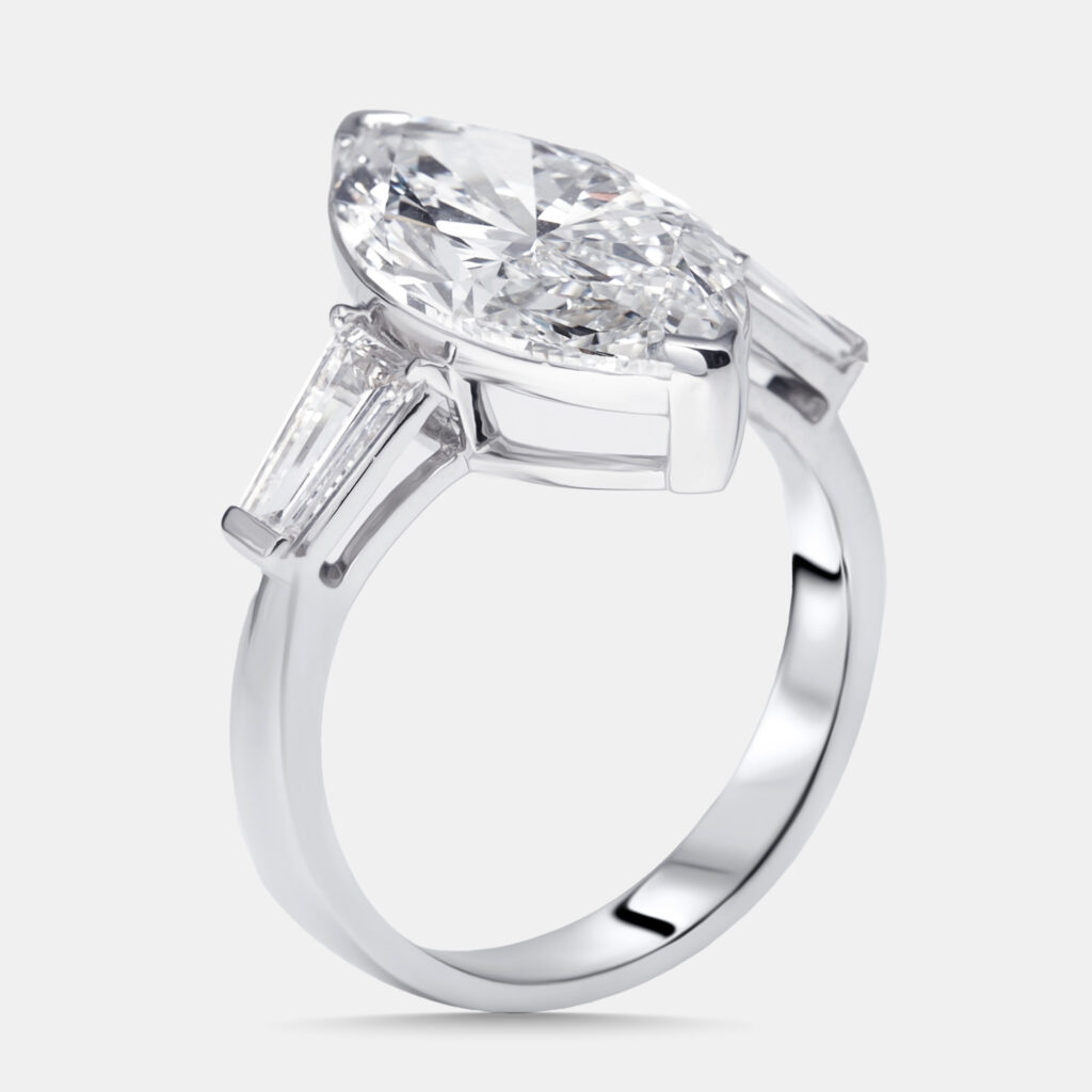 5.9 cts Marquise, Trapezoid Lab Grown Diamonds 18k White Gold Ring Size 52