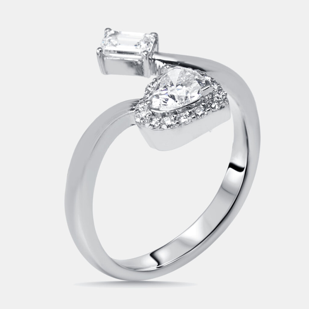 1 cts Heart, Emerald Cut, Round Lab Grown Diamonds 18k White Gold Ring Size 52 1 cts Heart, Emerald Cut, Round Lab Grown Diamonds 18k White Gold Ring Size 52