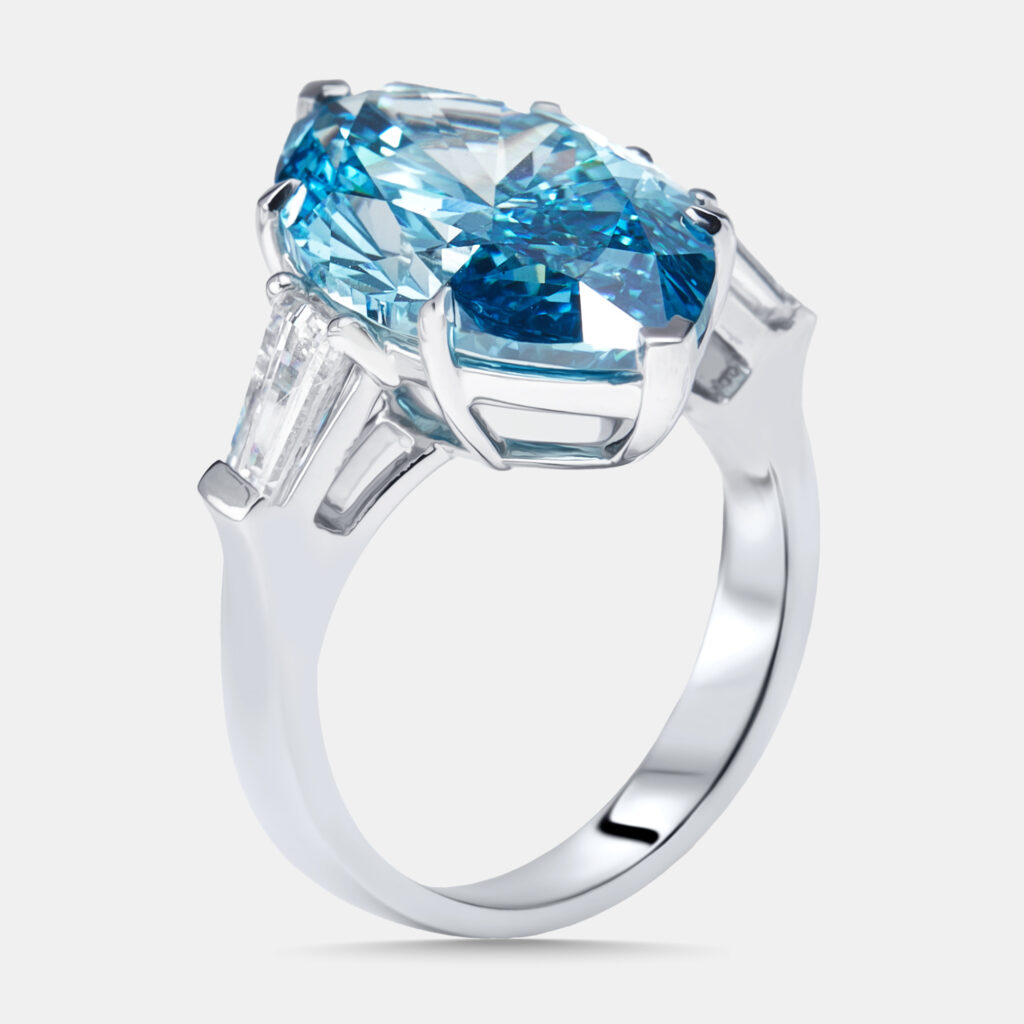 11.03 cts Vivid Blue Marquise, Trapazoid Lab Grown Diamonds 18k White Gold Ring Size 52 11.03 cts Vivid Blue Marquise, Trapazoid Lab Grown Diamonds 18k White Gold Ring Size 52