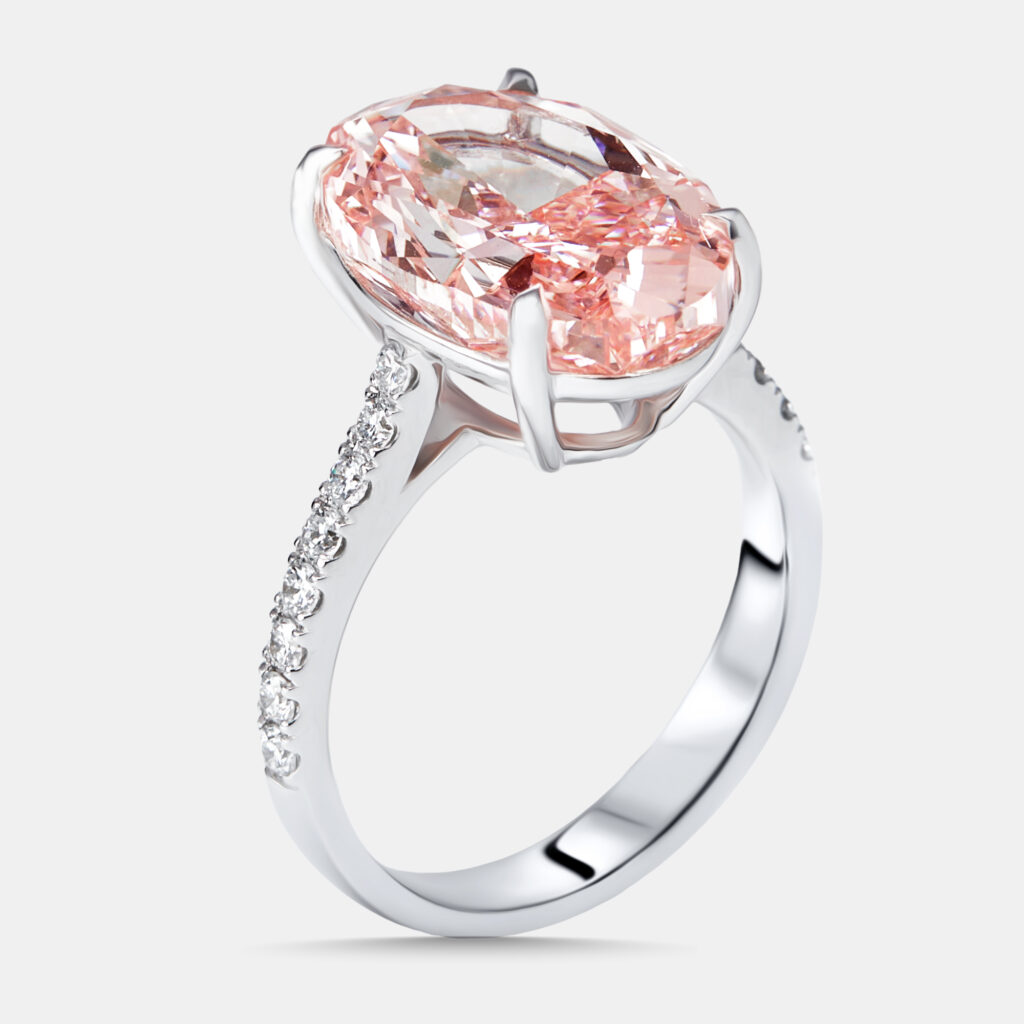 8.3 cts Pink Oval, Round Lab Grown Diamonds 18k White Gold Ring Size 53 8.3 cts Pink Oval, Round Lab Grown Diamonds 18k White Gold Ring Size 53