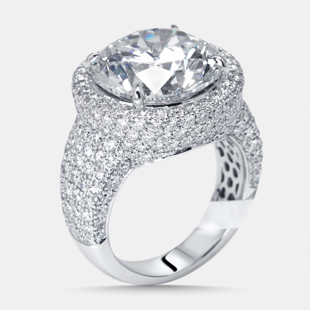 13 cts Round Lab Grown Diamonds 18k White Gold Ring Size 55