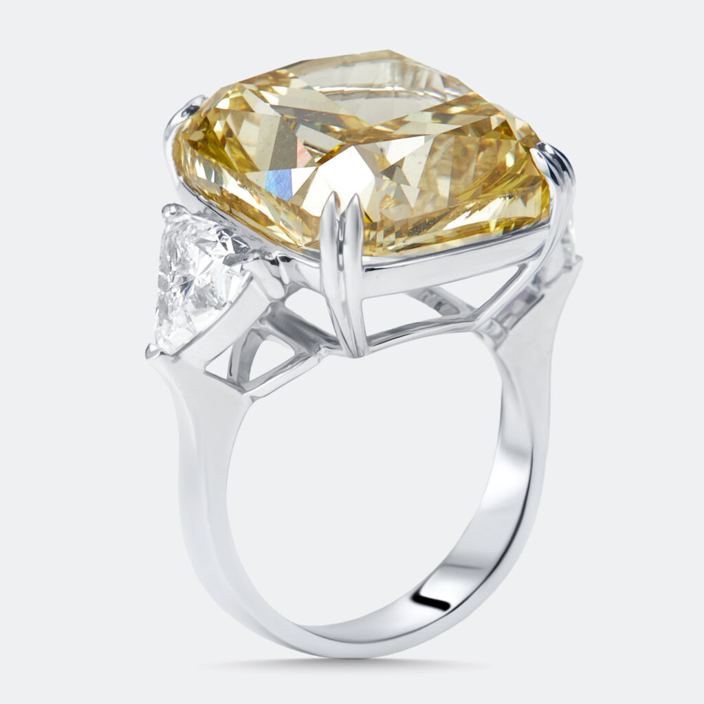 luxury-women-the-diamond-edit-new-fine-jewelry-p1231266-004-1.jpg 22 cts Fancy Yellow Cushion, Trillion Lab Grown Diamonds 18k White Gold Ring Size 55