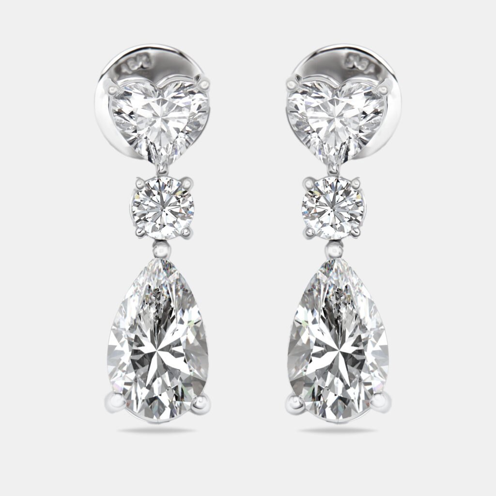 3.7 cts Pear, Round and Heart Lab Grown Diamond 18k White Gold Earrings 3.7 cts Pear, Round and Heart Lab Grown Diamond 18k White Gold Earrings