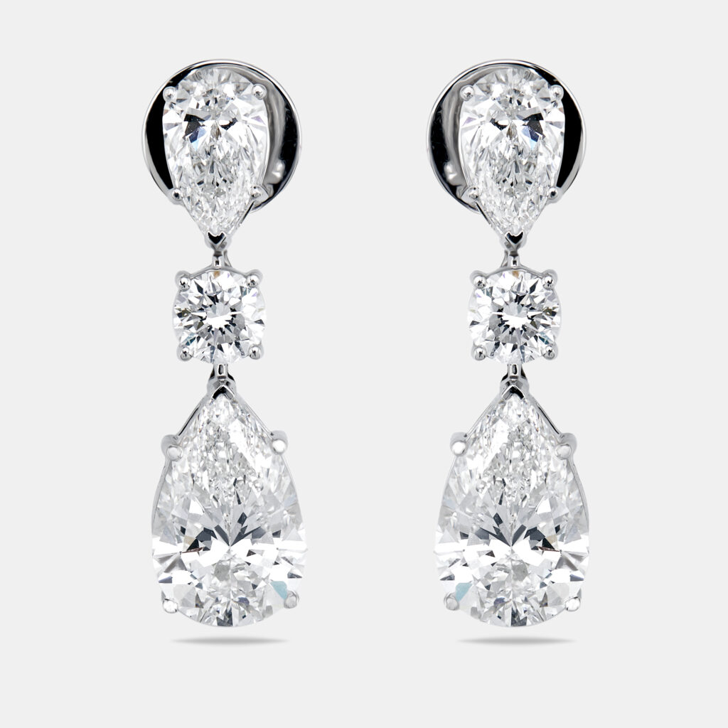 10 cts Pear Round Lab Grown Diamond 18k White Gold Earrings 10 cts Pear Round Lab Grown Diamond 18k White Gold Earrings