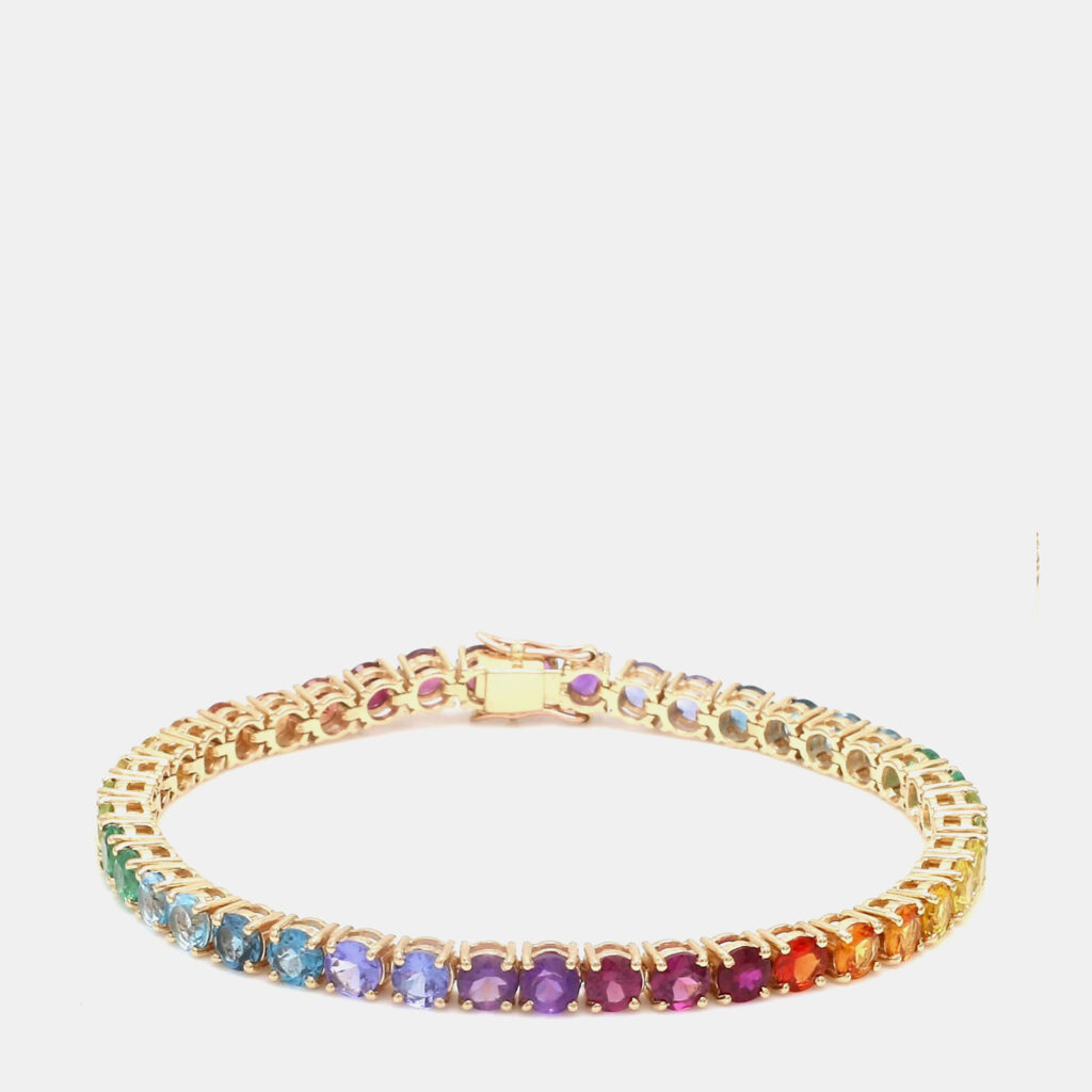 14 cts Rainbow Sapphire Round Cut Gemstones 18k Yellow Gold Tennis Bracelet