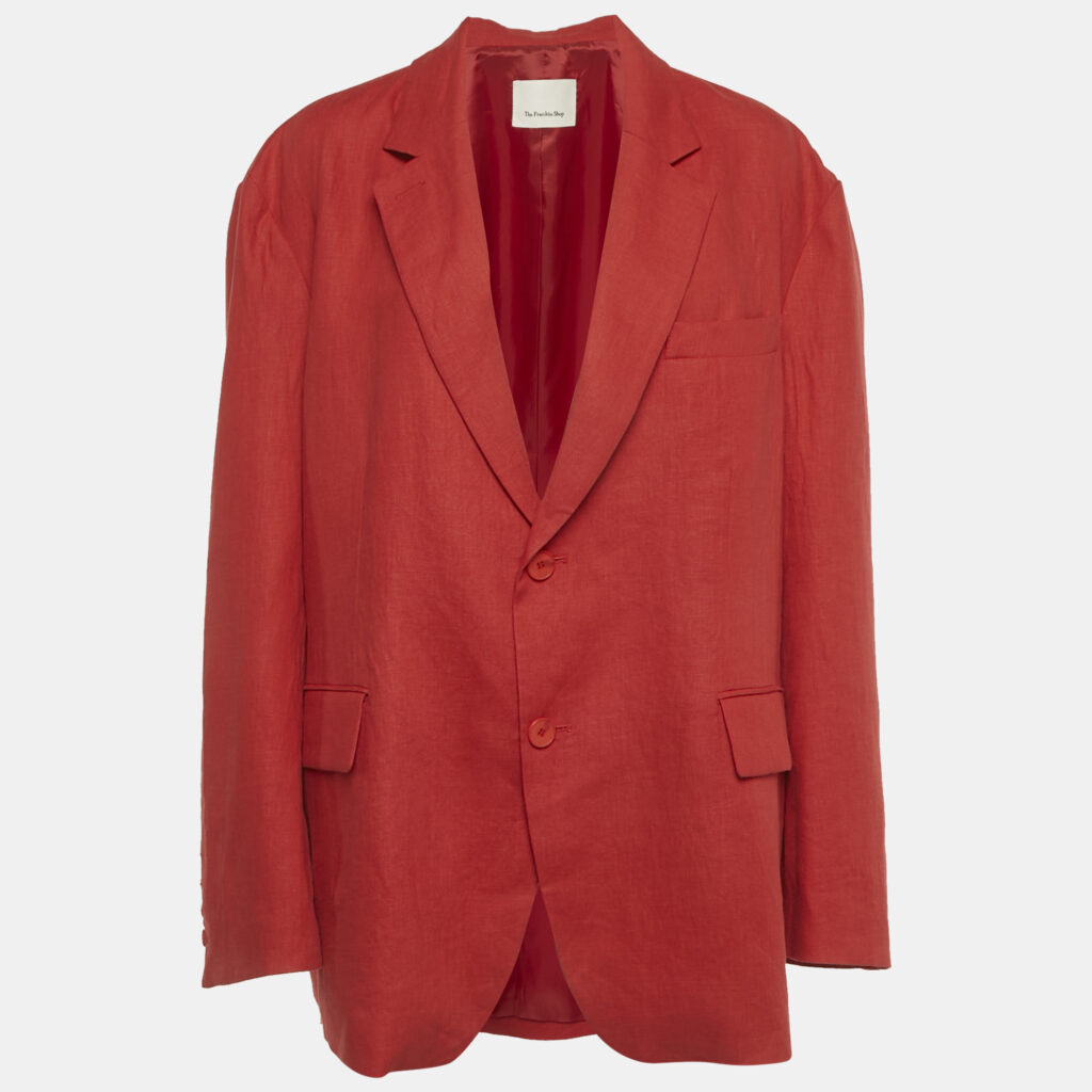 The Frankie Shop Red Linen Single Breasted Blazer S The Frankie Shop Red Linen Single Breasted Blazer S