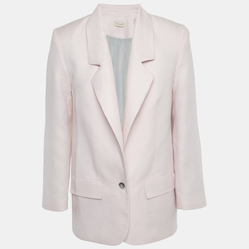 The Mannei Pink Linen Single Breasted Oversized Volterra Blazer S The Mannei Pink Linen Single Breasted Oversized Volterra Blazer S